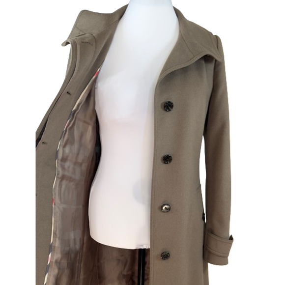 COPY - Burberry Trench Coat Belted Cashmere Wool Pea Coat Dark Green Tan US 4 U… - Picture 11 of 14